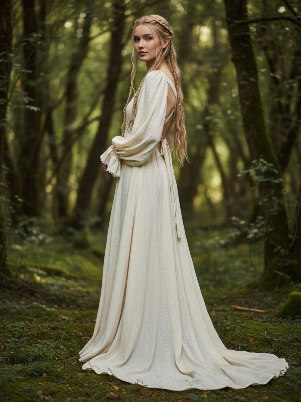 Cottagecore Elvish Wedding Dress Natural Woven Cotton Galadriel Cosplay Tall